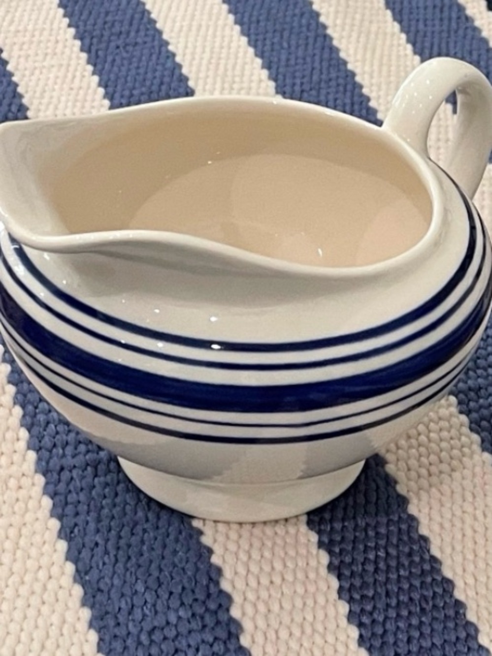 Vintage Ralph Lauren White Ceramic Creamer with Blue Stripes